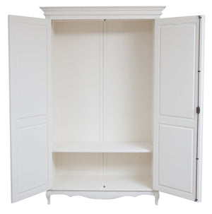 Biscottini Armadio Shabby in legno massello di tiglio finitura bianca anticata L130xPR57xH210 cm. Made in Italy