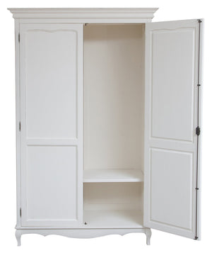 Biscottini Armadio Shabby in legno massello di tiglio finitura bianca anticata L130xPR57xH210 cm. Made in Italy