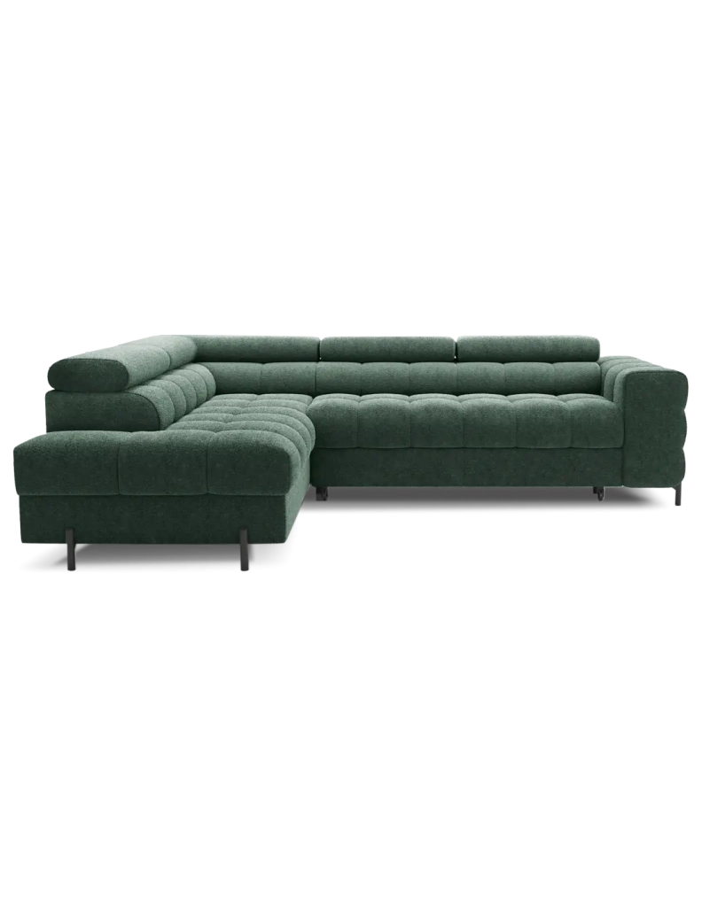 Canapé d'angle gauche convertible Vert foncé 5 places FERRUM style industriel 276x93x200cm