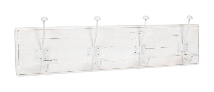 Biscottini Attaccapanni da parete in legno massiccio e ferro forgiato a mano finitura bianco anticato 78x10x21 cm