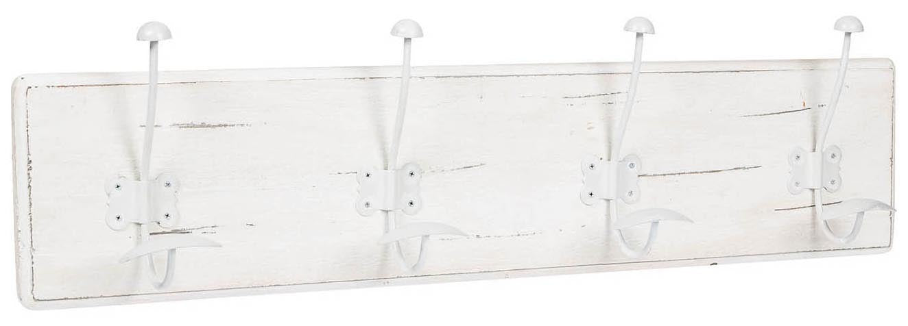 Biscottini Attaccapanni da parete in legno massiccio e ferro forgiato a mano finitura bianco anticato 78x10x21 cm