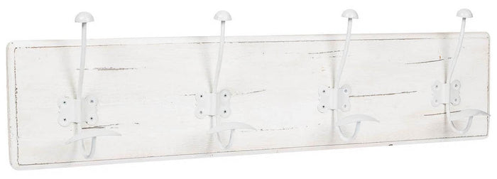 Biscottini Attaccapanni da parete in legno massiccio e ferro forgiato a mano finitura bianco anticato 78x10x21 cm