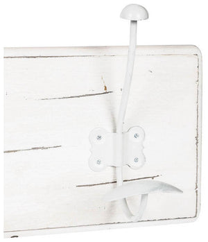 Biscottini Attaccapanni da parete in legno massiccio e ferro forgiato a mano finitura bianco anticato 78x10x21 cm