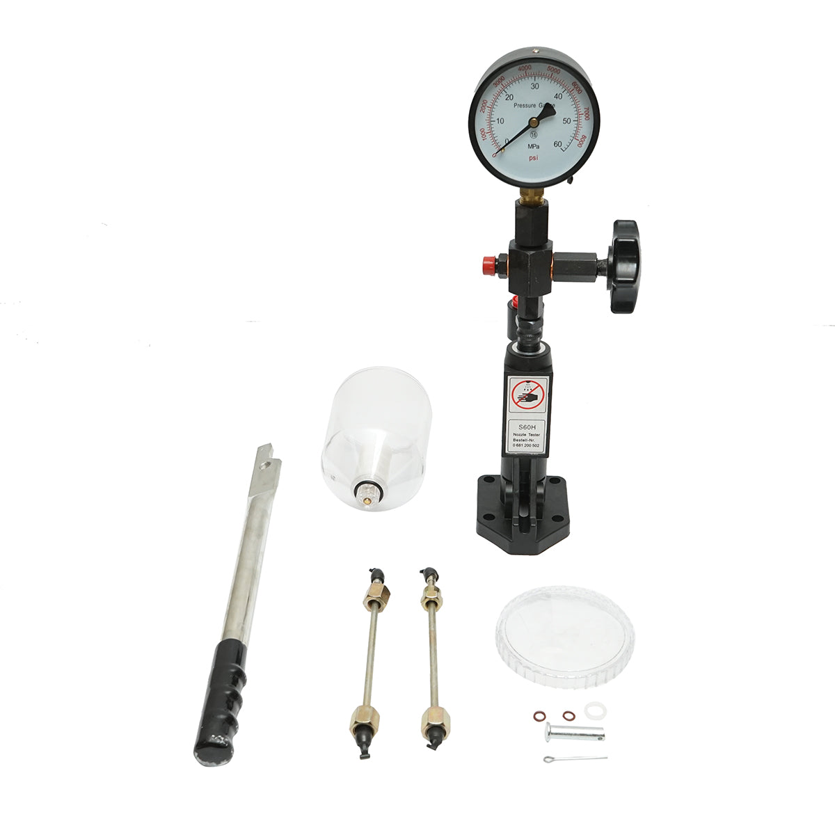 Tester per iniettori diesel 600 bar, adattatore M12, M14 con serbatoio da 1L