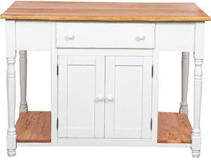 Biscottini Banco da lavoro bifacciale in legno massello di tiglio struttura bianca anticata piano finitura naturale L130xPR80xH88 cm. Made