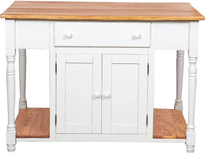 Biscottini Banco da lavoro bifacciale in legno massello di tiglio struttura bianca anticata piano finitura naturale L130xPR80xH88 cm. Made