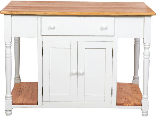 Biscottini Banco da lavoro bifacciale in legno massello di tiglio struttura bianca anticata piano finitura naturale L130xPR80xH88 cm. Made