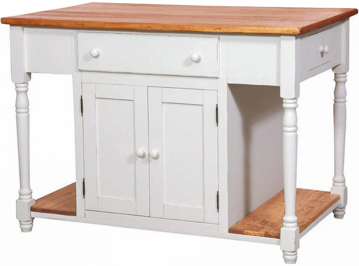 Biscottini Banco da lavoro bifacciale in legno massello di tiglio struttura bianca anticata piano finitura naturale L130xPR80xH88 cm. Made