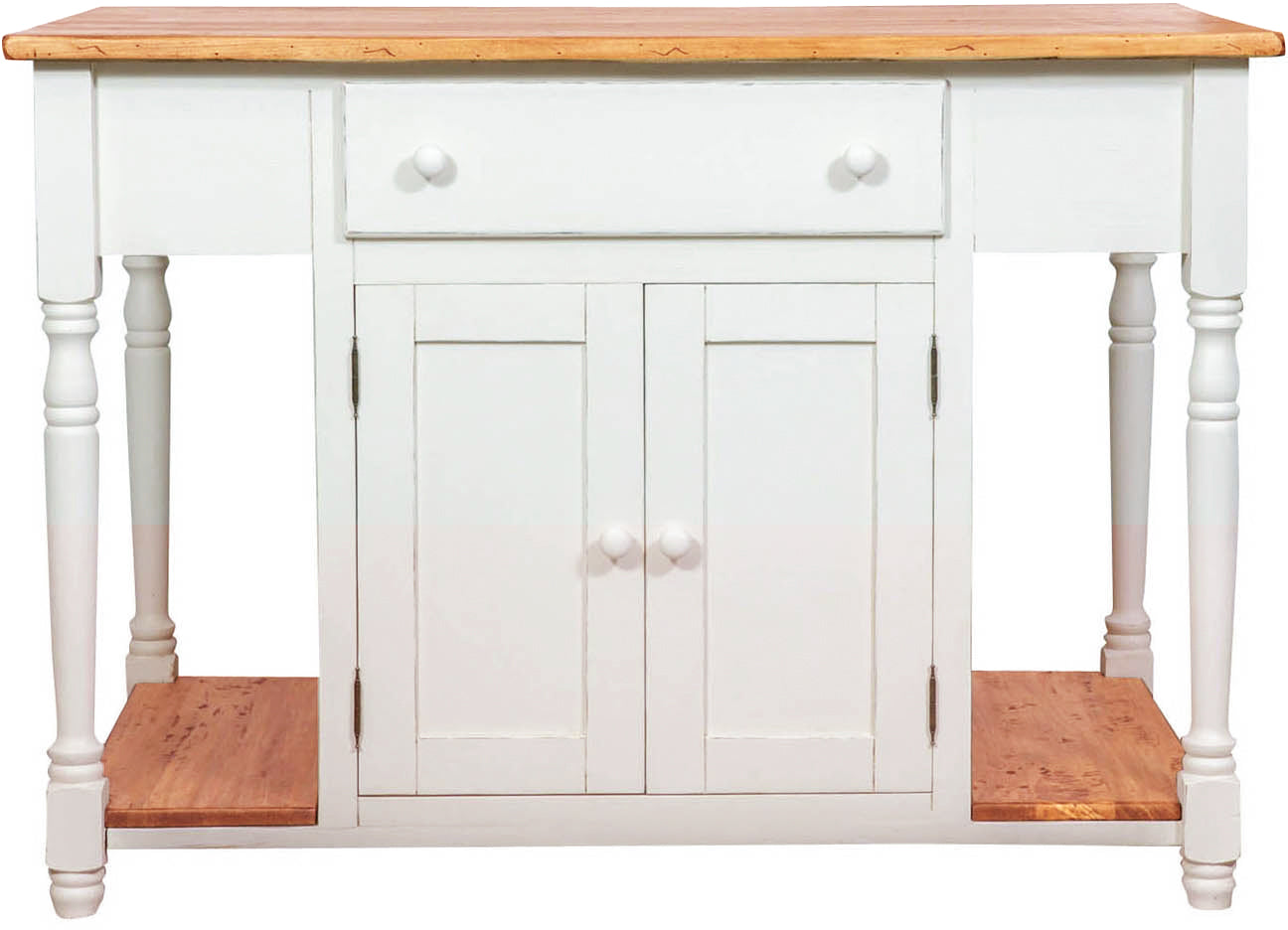 Biscottini Banco da lavoro bifacciale in legno massello di tiglio struttura bianca anticata piano finitura naturale L130xPR80xH88 cm. Made