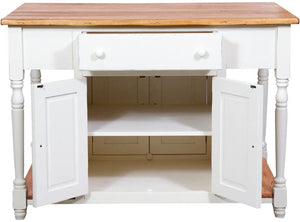 Biscottini Banco da lavoro bifacciale in legno massello di tiglio struttura bianca anticata piano finitura naturale L130xPR80xH88 cm. Made