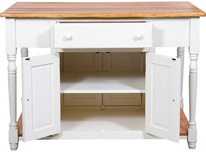 Biscottini Banco da lavoro bifacciale in legno massello di tiglio struttura bianca anticata piano finitura naturale L130xPR80xH88 cm. Made