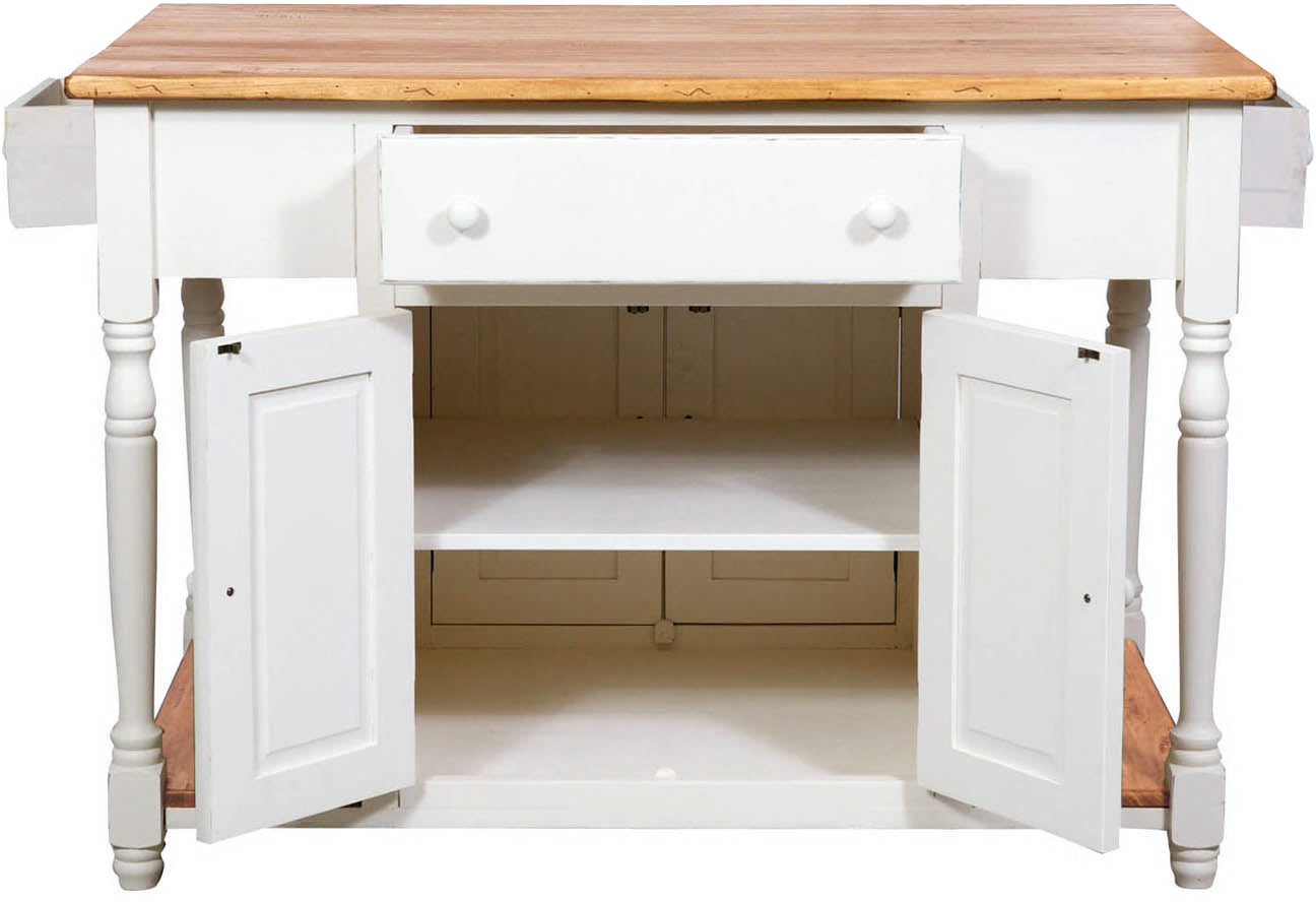 Biscottini Banco da lavoro bifacciale in legno massello di tiglio struttura bianca anticata piano finitura naturale L130xPR80xH88 cm. Made