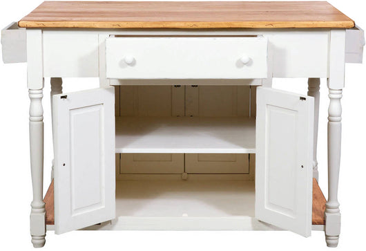 Biscottini Banco da lavoro bifacciale in legno massello di tiglio struttura bianca anticata piano finitura naturale L130xPR80xH88 cm. Made