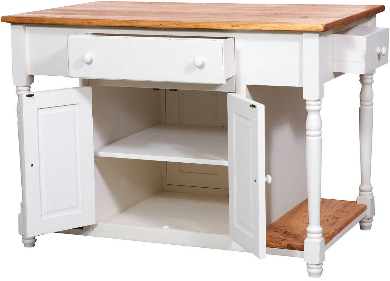 Biscottini Banco da lavoro bifacciale in legno massello di tiglio struttura bianca anticata piano finitura naturale L130xPR80xH88 cm. Made