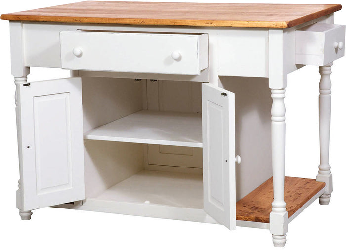 Biscottini Banco da lavoro bifacciale in legno massello di tiglio struttura bianca anticata piano finitura naturale L130xPR80xH88 cm. Made