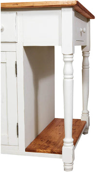 Biscottini Banco da lavoro bifacciale in legno massello di tiglio struttura bianca anticata piano finitura naturale L130xPR80xH88 cm. Made