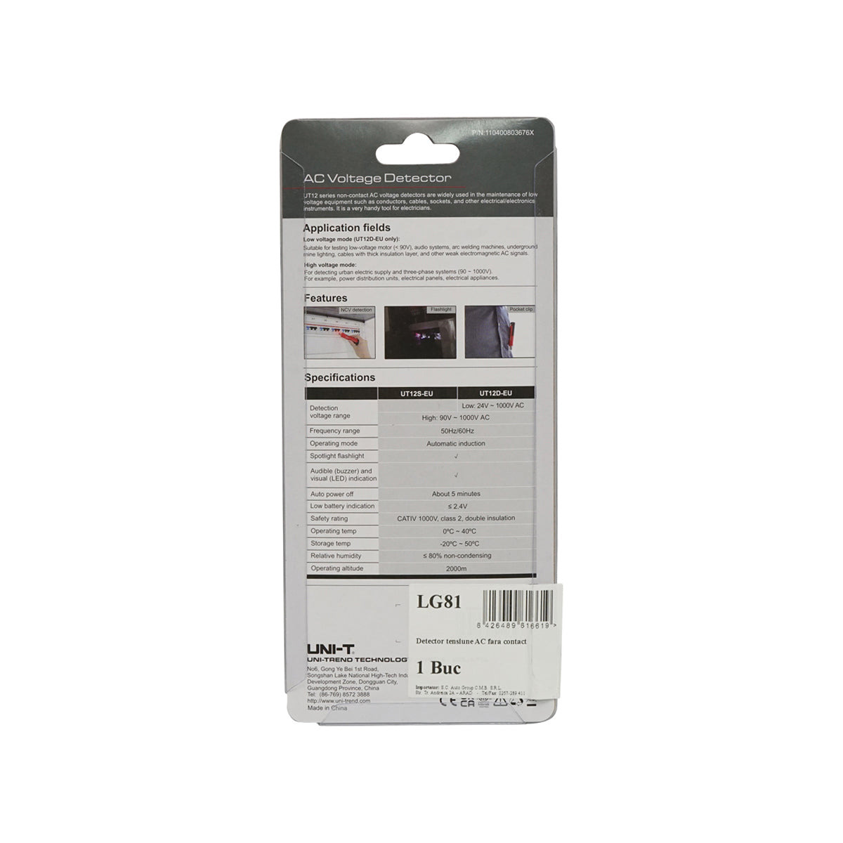 Tester, rilevatore di tensione AC 90-1000V senza contatto UT12D-EU UNI-T