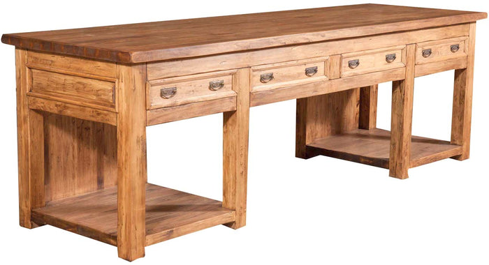 Biscottini Bancone Country in legno massello di tiglio finitura naturale L300xPR90xH97 cm. Made in Italy