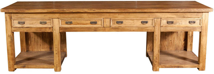 Biscottini Bancone Country in legno massello di tiglio finitura naturale L300xPR90xH97 cm. Made in Italy