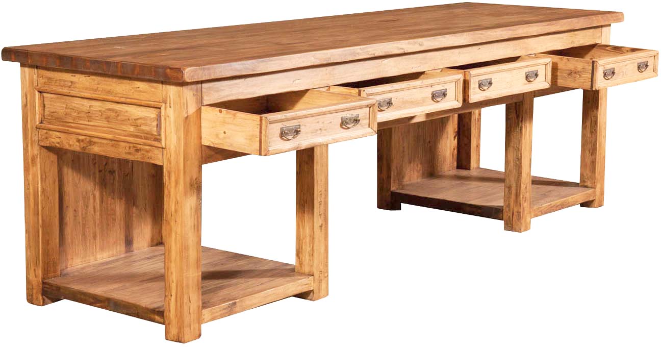 Biscottini Bancone Country in legno massello di tiglio finitura naturale L300xPR90xH97 cm. Made in Italy