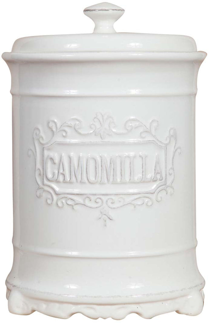 Biscottini Barattolo CAMOMILLA in porcellana bianca Shabby L16xPR16xH24,5 cm