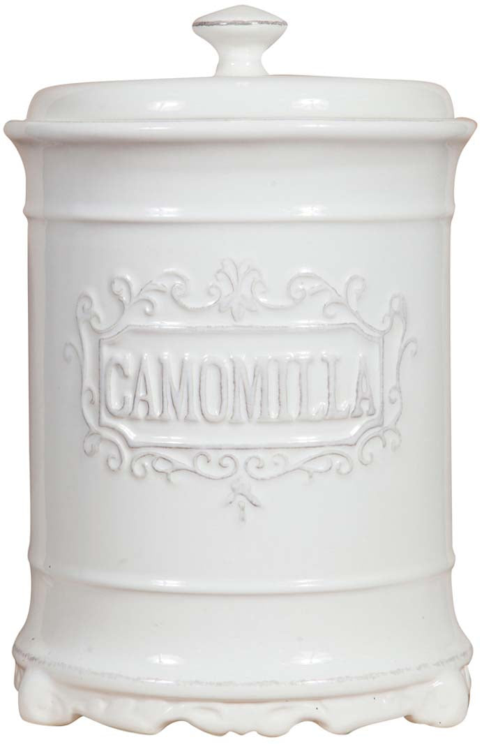 Biscottini Barattolo CAMOMILLA in porcellana bianca Shabby L16xPR16xH24,5 cm
