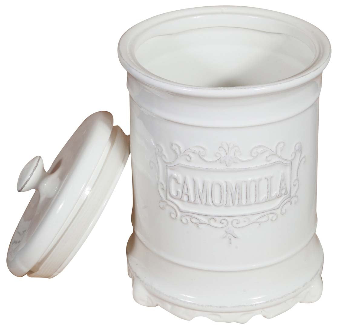 Biscottini Barattolo CAMOMILLA in porcellana bianca Shabby L16xPR16xH24,5 cm