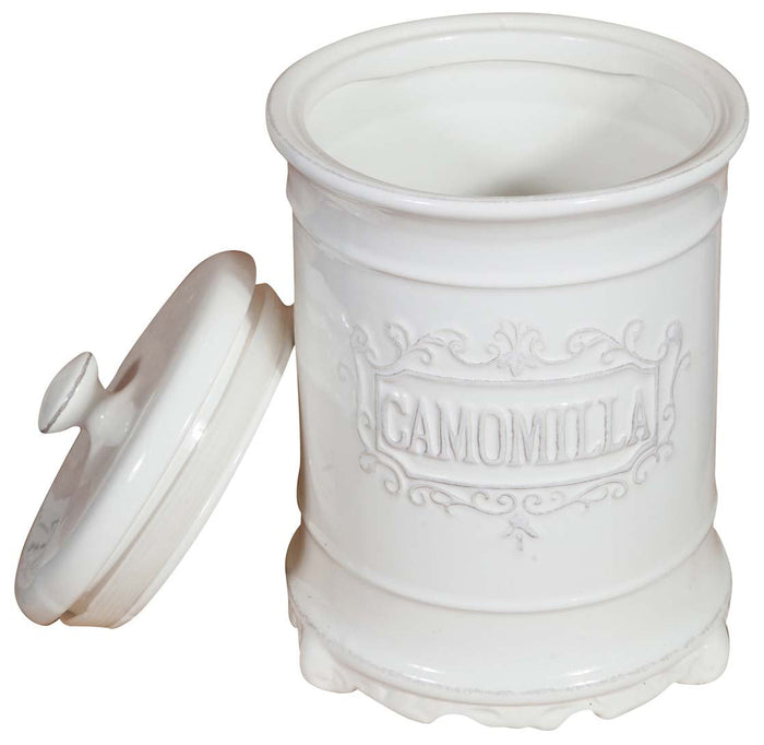 Biscottini Barattolo CAMOMILLA in porcellana bianca Shabby L16xPR16xH24,5 cm