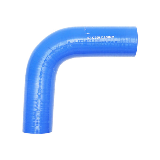 Tubo curvato in silicone a 90 gradi con inserto in tessuto, dimensioni 57x200x200 mm.