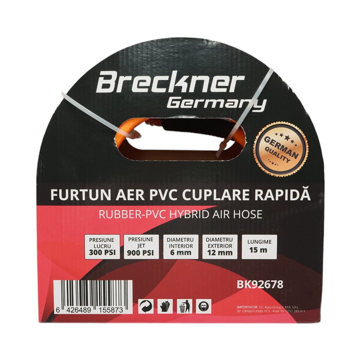 Tubo flessibile professionale per aria compressa in PVC da 15 m e attacco rapido universale Breckner Germany