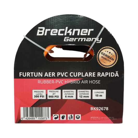 Tubo flessibile professionale per aria compressa in PVC da 15 m e attacco rapido universale Breckner Germany