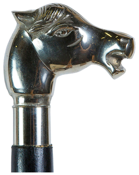 Biscottini Bastone "cavallo" nero da passeggio in legno e peltro