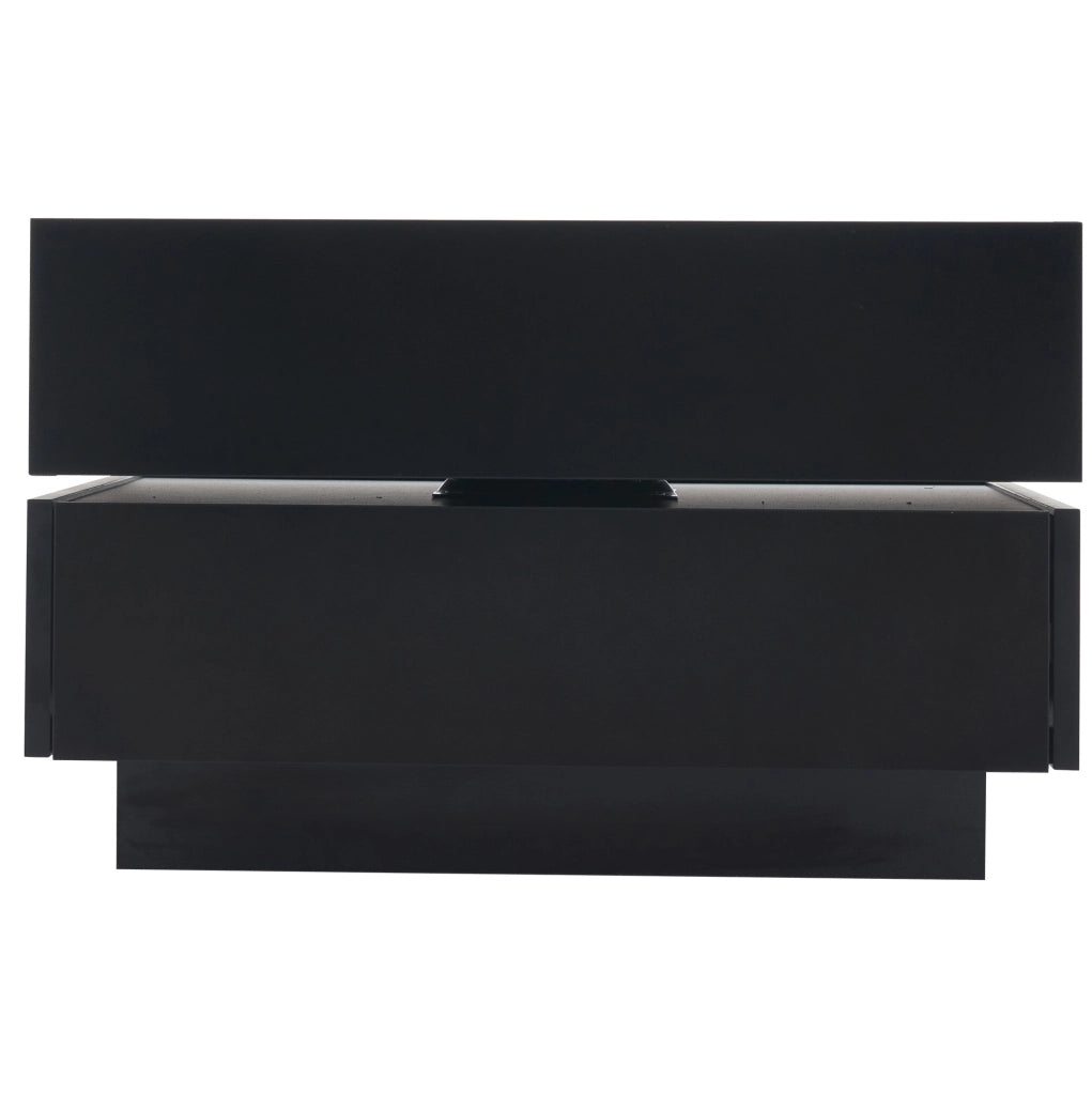 Tavolino nero 60x60x38 cm girevole a 360° con 2 cassetti e vano