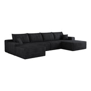 Divano modulare angolare - con chaise longue e seduta profonda - in tessuto a coste nero