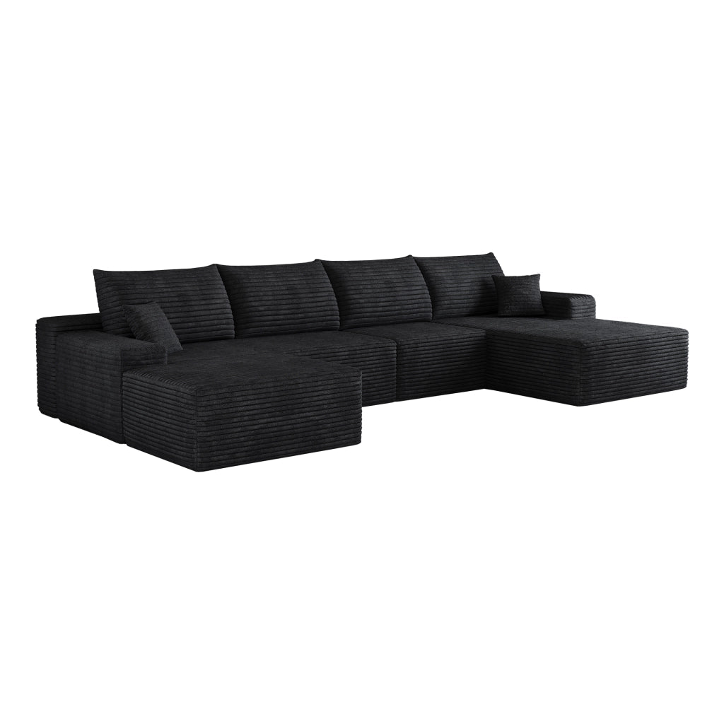 Divano modulare angolare - con chaise longue e seduta profonda - in tessuto a coste nero