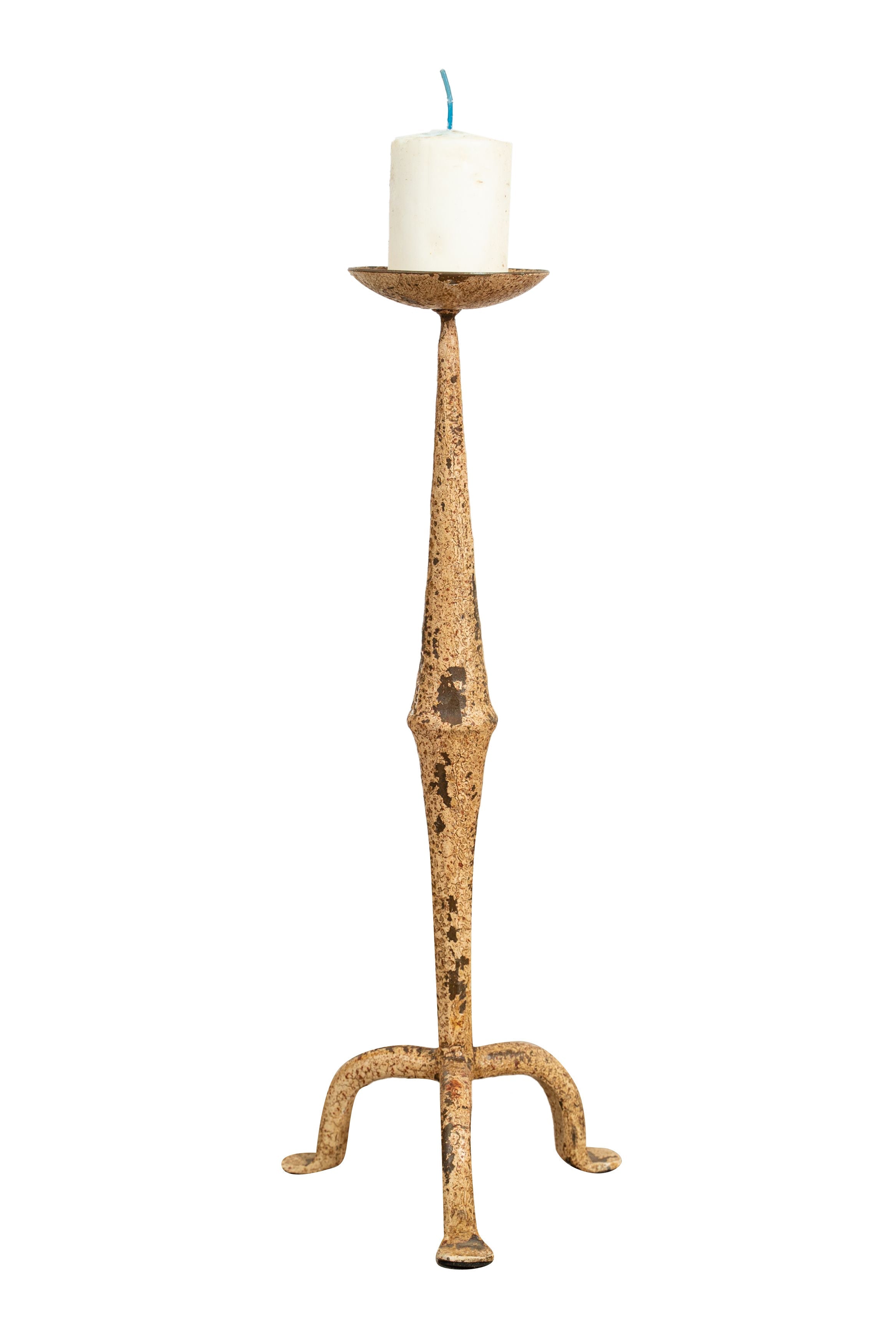 Biscottini CANDELIERE IN FERRO BATTUTO LAVORATO A MANO FINITURA BIANCA ANTICATA Candelabro