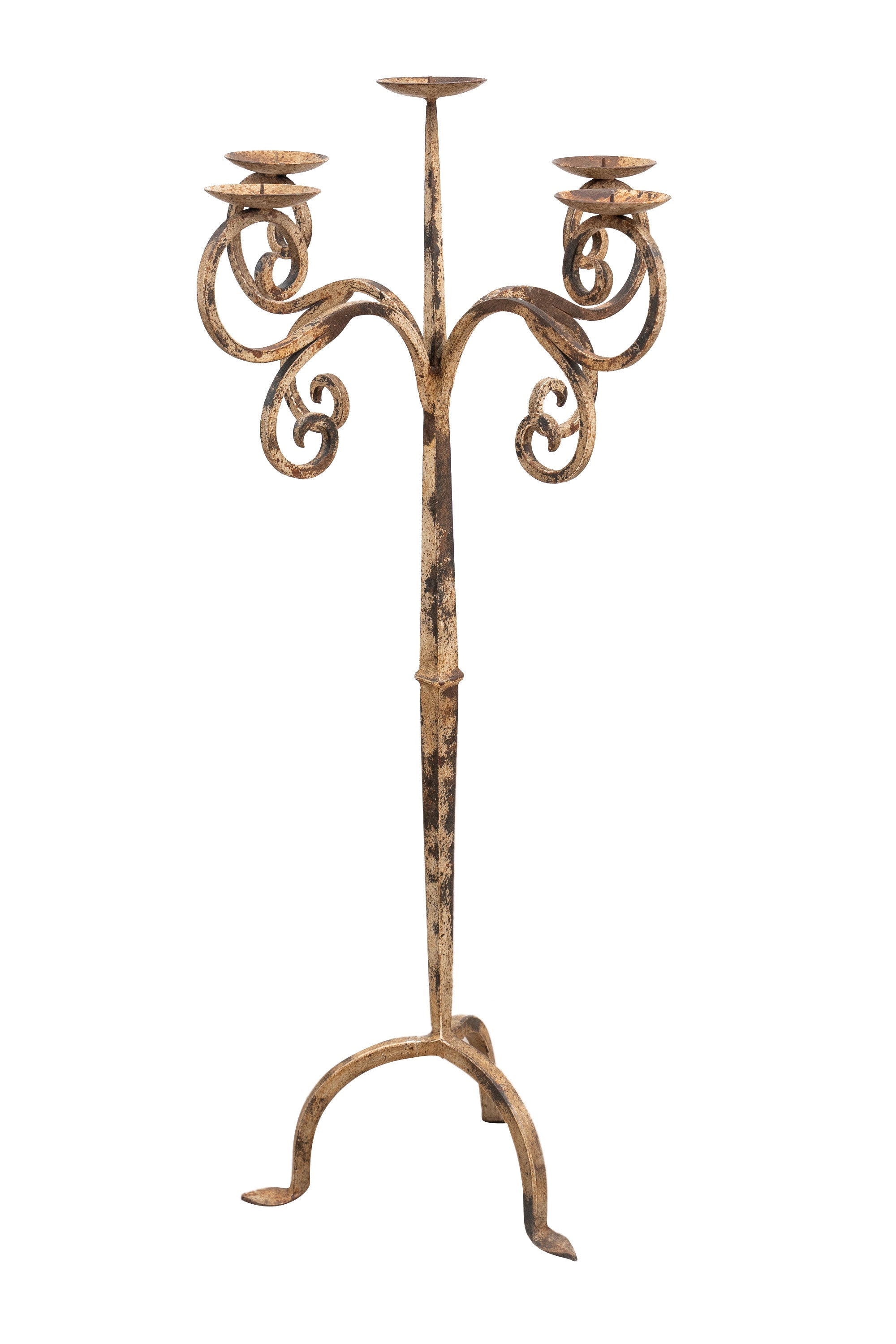 Biscottini Candeliere piantana in ferro battuto lavorato a mano finitura bianca anticata L49XPR49XH94 cm