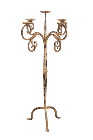 Biscottini Candeliere piantana in ferro battuto lavorato a mano finitura bianca anticata L49XPR49XH94 cm