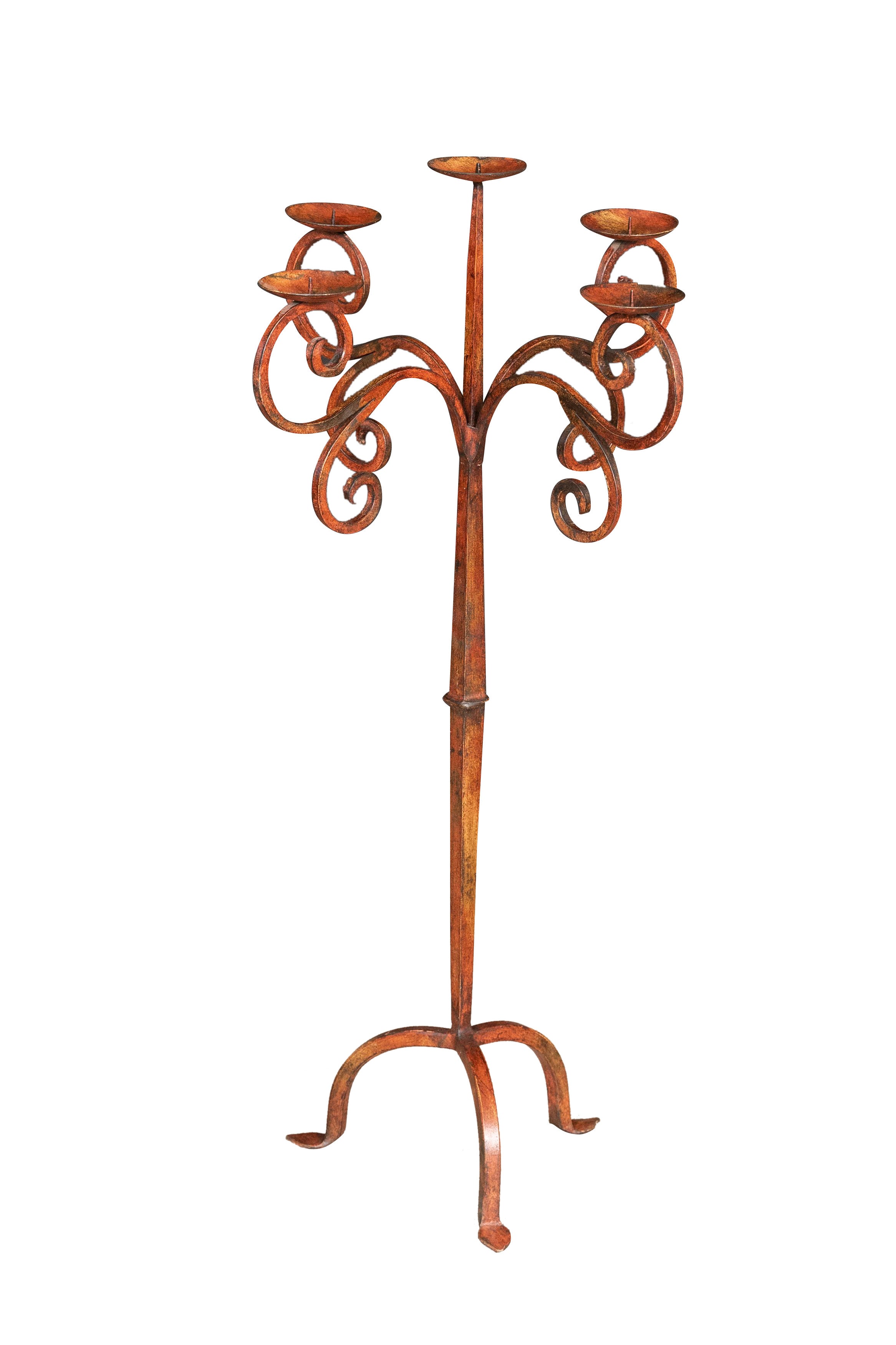 Biscottini Candeliere piantana in ferro battuto lavorato a mano finitura rosso anticato L48XPR48XH95 cm