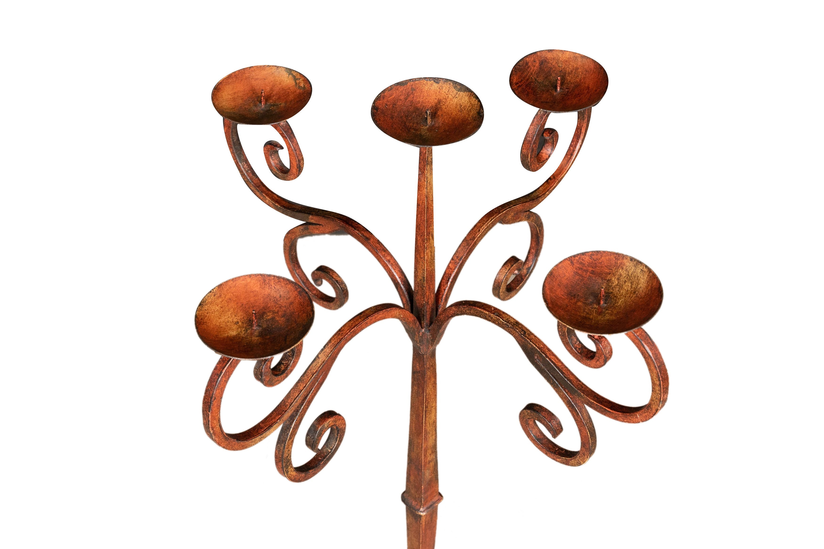 Biscottini Candeliere piantana in ferro battuto lavorato a mano finitura rosso anticato L48XPR48XH95 cm