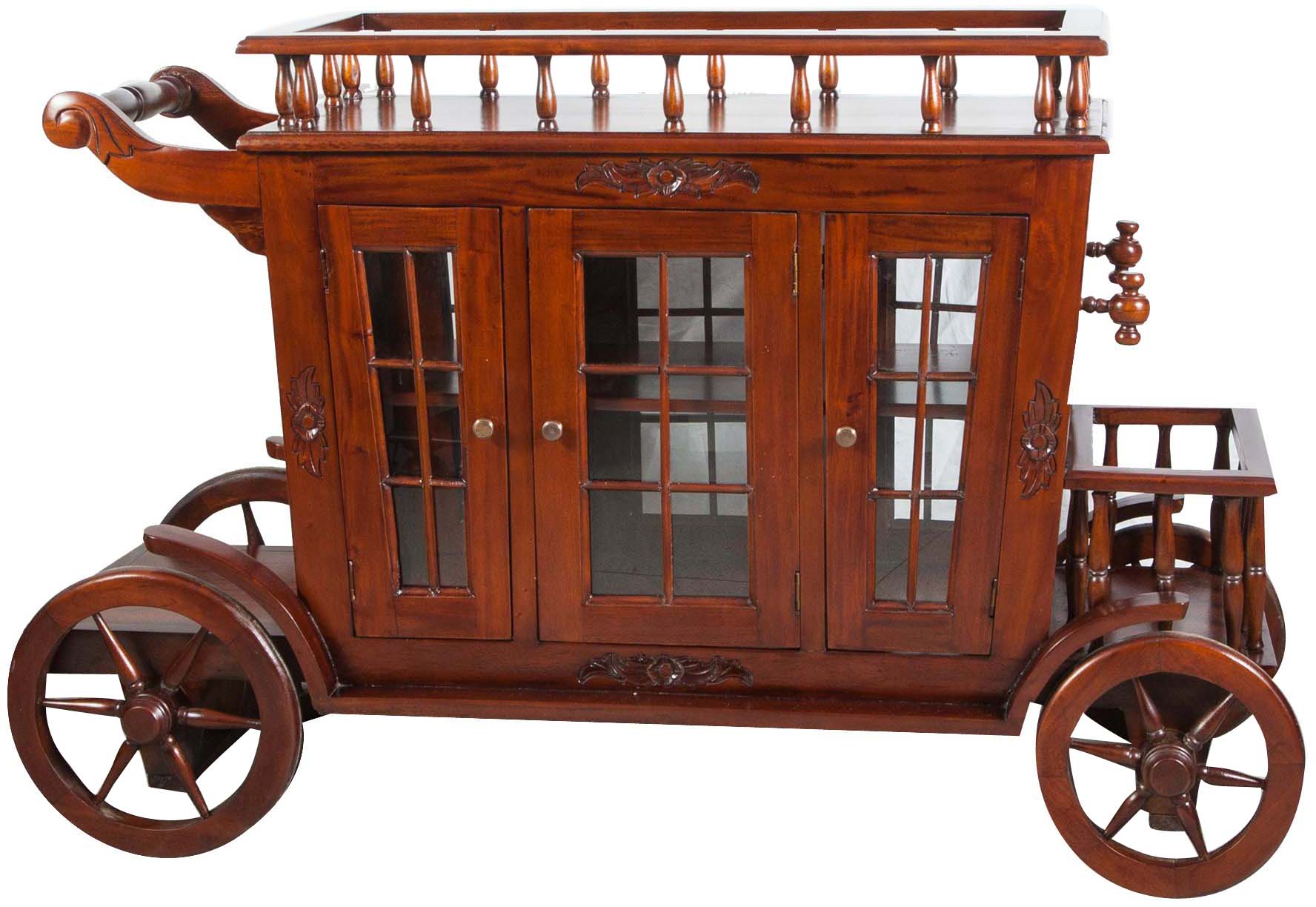 Biscottini Carrello bar in legno massello di mogano finitura noce 125x45x82 cm porta