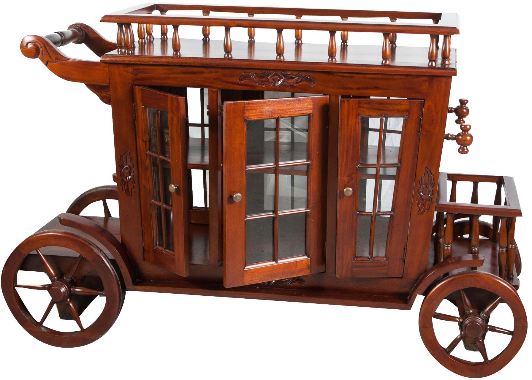 Biscottini Carrello bar in legno massello di mogano finitura noce 125x45x82 cm porta