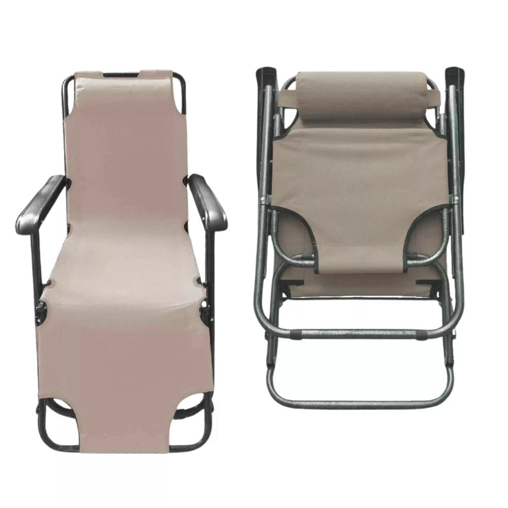 Trade Shop - Sdraio Sedia Lettino Relax Prendisole Da Spiaggia Giardino Pieghevole Crema 285003 -