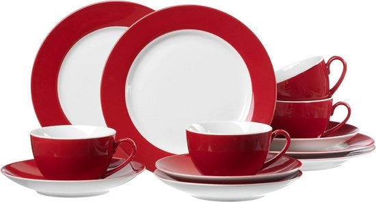 Servizio da caffè a doppio piano, 12 pezzi, servizio da tavola in porcellana, colore rosso