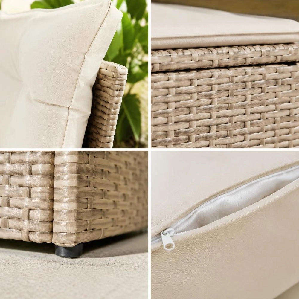 Garden Sofa With Cushions 3-seater Beige Poly Rattan