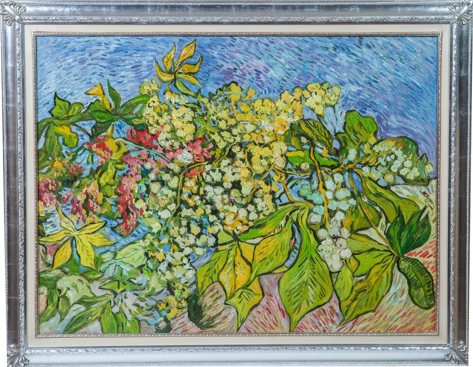 Biscottini Dipinto a mano olio su tela con cornice in legno finitura foglia argento RIBES 140