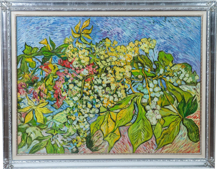 Biscottini Dipinto a mano olio su tela con cornice in legno finitura foglia argento RIBES 140