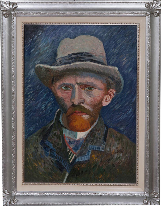 Biscottini Dipinto a mano olio su tela con cornice in legno finitura foglia argento VAN GOGH - AUTORITRATTO 70