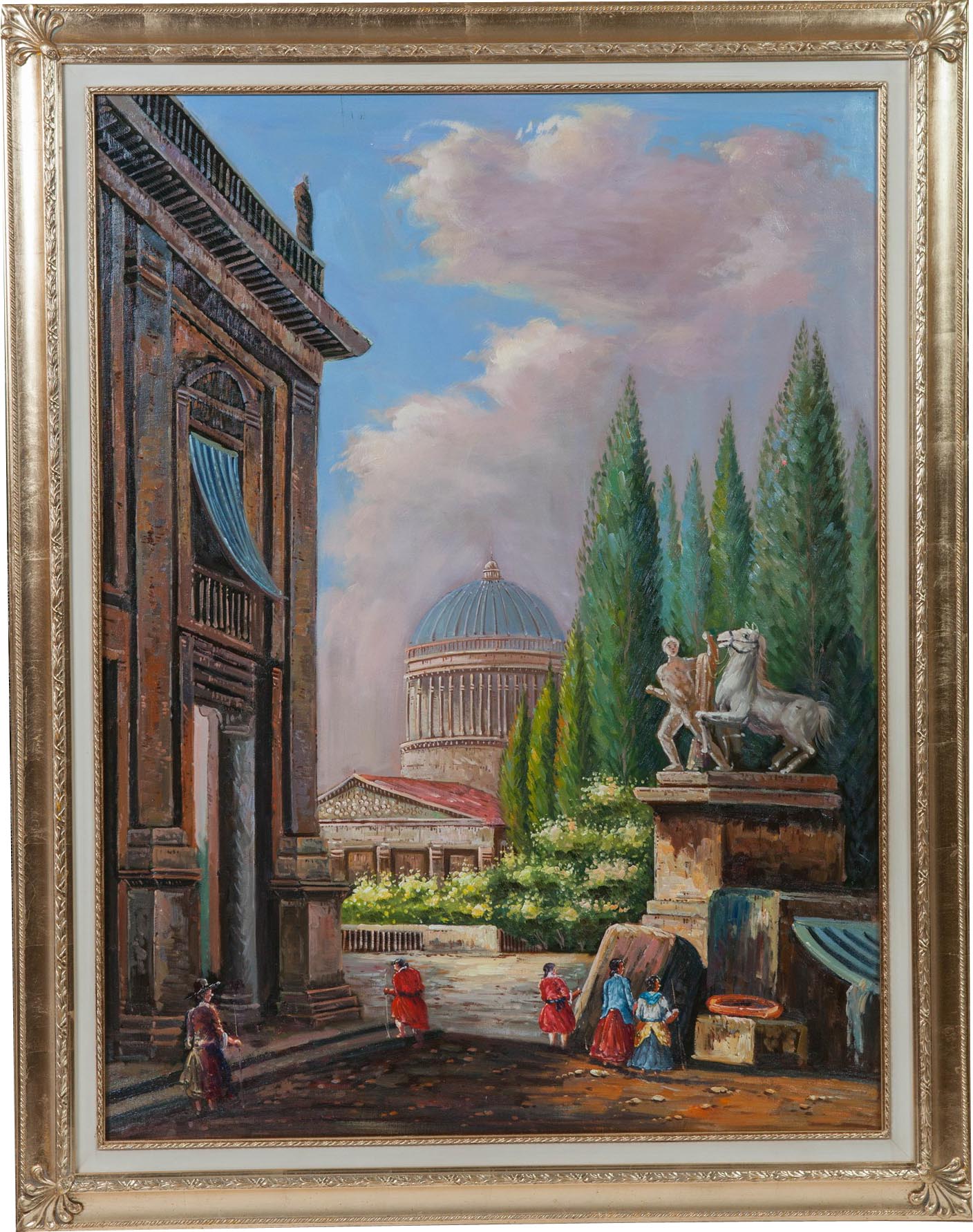 Biscottini Dipinto a mano olio su tela con cornice in legno finitura foglia oro 110x3x140