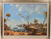 Biscottini Dipinto a mano olio su tela con cornice in legno finitura foglia oro 140x3x110 cm